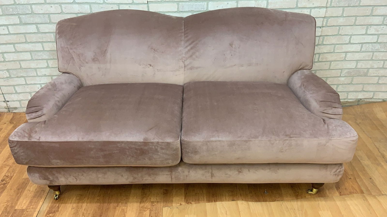Vintage Oversized Classic Rolled Arm Pink-Rose Velvet Sydney Loveseat - 2