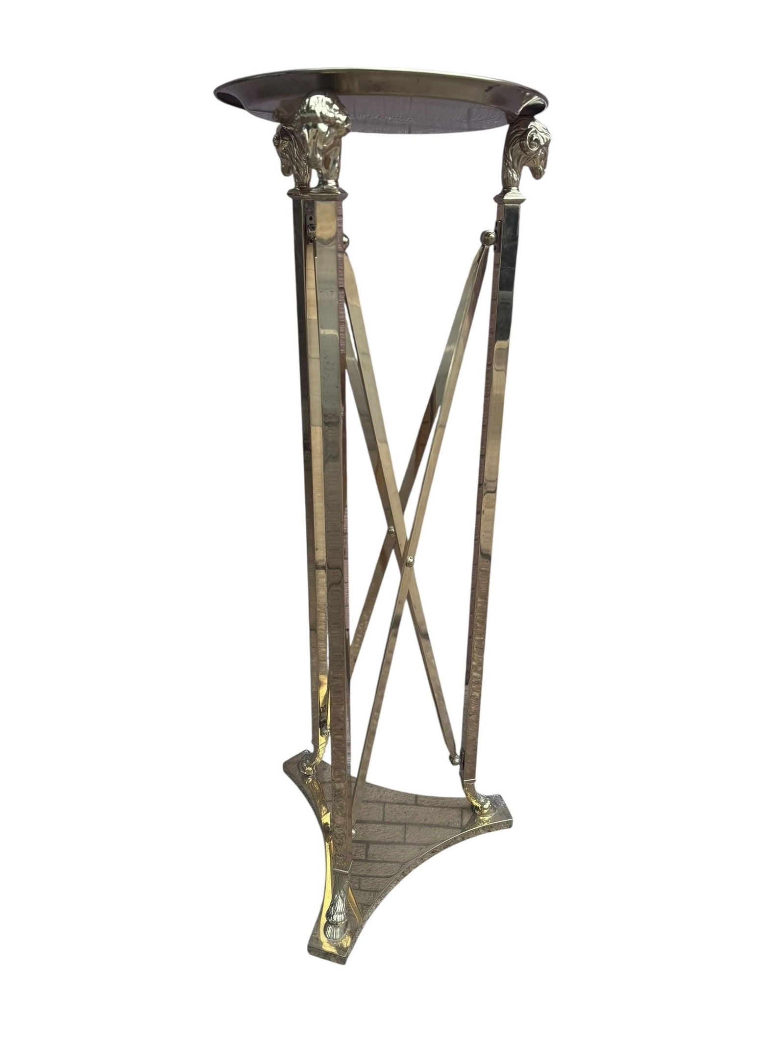 Hollywood Regency Italian Maison Jansen Brass Ram Pedestal Tray Table - 3