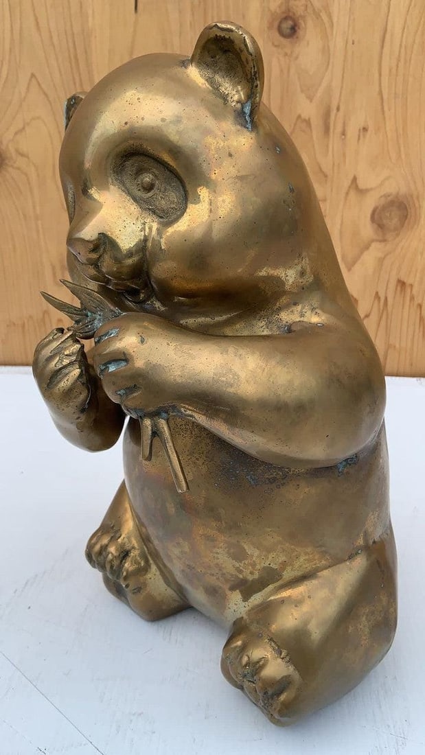 Mid Century Modern Brass Panda Statue Figurine - 7