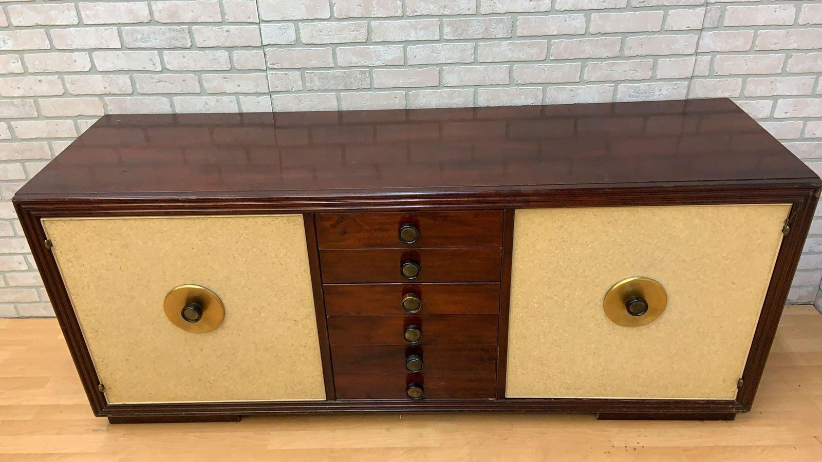 Art Deco Paul Frankl for Johnson Furniture Style Mahogany & Cork Sideboard - 8
