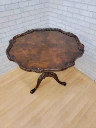 Vintage Georgian Style Flame Mahogany Carved Pie Crust Table by Maitland-Smith - 3