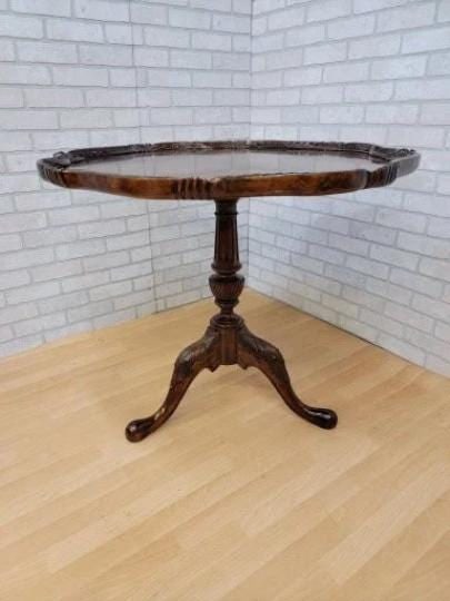 Vintage Georgian Style Flame Mahogany Carved Pie Crust Table by Maitland-Smith - 4