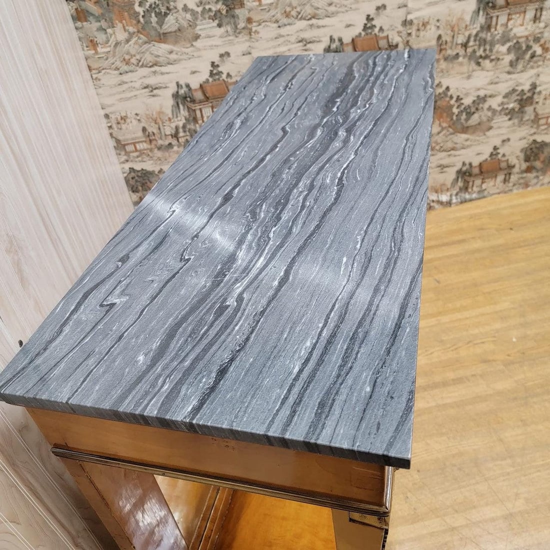 Antique Biedermeier Mirror Back Pier Console Table with 2 Marble Top Side Chests - 4