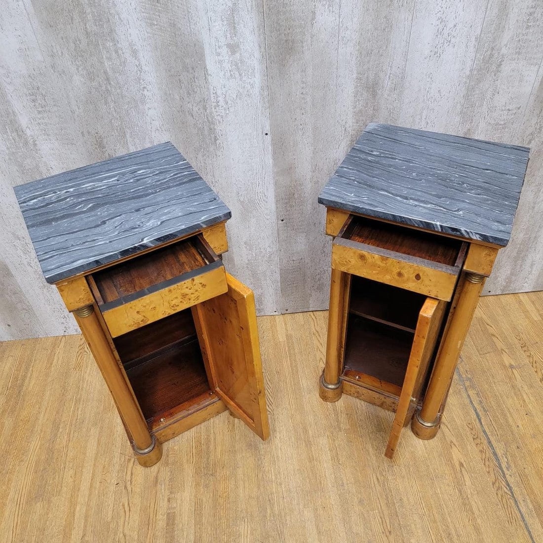 Antique Biedermeier Mirror Back Pier Console Table with 2 Marble Top Side Chests - 5