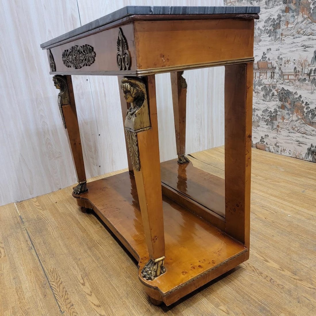 Antique Biedermeier Mirror Back Pier Console Table with 2 Marble Top Side Chests - 7