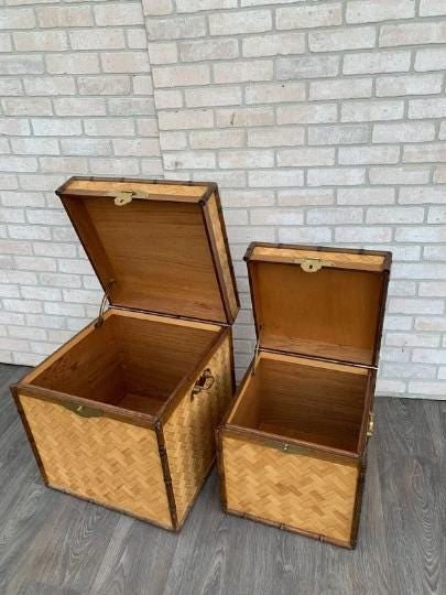 Vintage Asian Style Woven Bamboo Nesting Storage Trunks - Set of 2 - 2