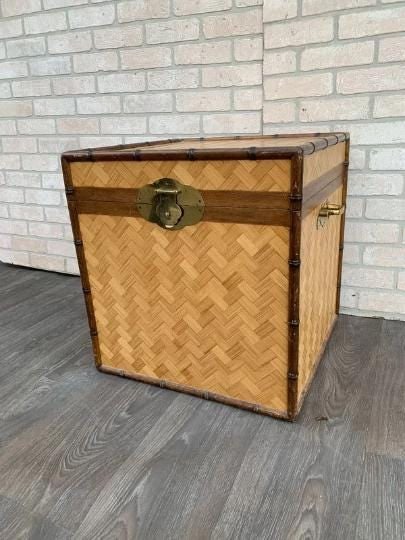 Vintage Asian Style Woven Bamboo Nesting Storage Trunks - Set of 2 - 4
