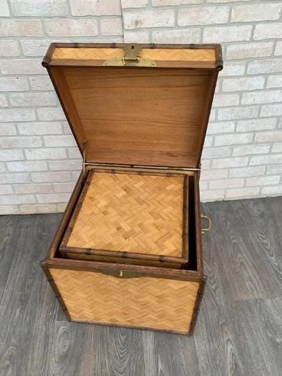 Vintage Asian Style Woven Bamboo Nesting Storage Trunks - Set of 2 - 6