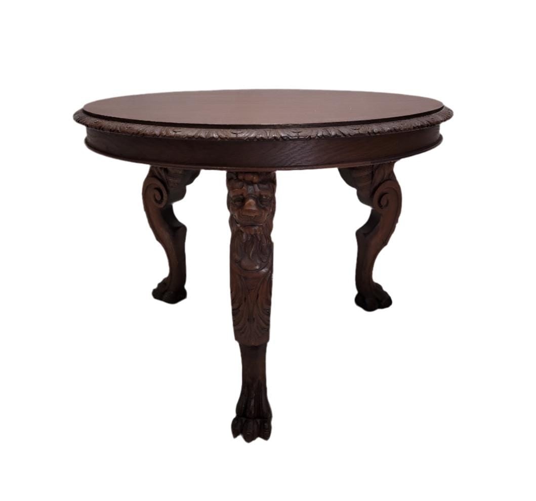 Antique French Figural Carved Ornate Oak Center Accent Entryway Table (1 of 7)