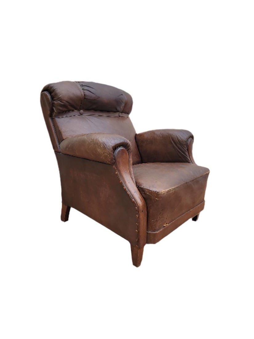 French Art Deco Distressed Leather Lounge Club Chair (1 of 10)