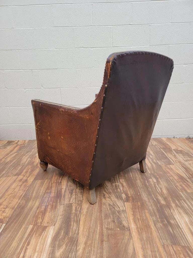 French Art Deco Distressed Leather Lounge Chair - 4