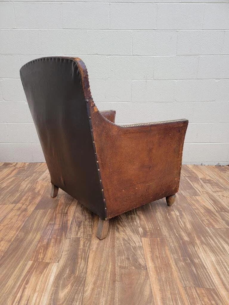 French Art Deco Distressed Leather Lounge Chair - 6