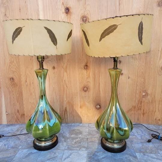 Vintage Retro Green Table Lamp - Pair - 6