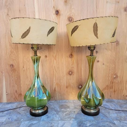 Vintage Retro Green Table Lamp - Pair - 7