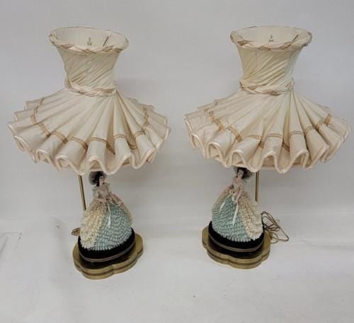 Antique Victorian Dresden Porcelain Lace Lady Boudoir Lamps - Pair: Title: Antique Victorian Dresden Porcelain Lace Lady Boudoir Lamps - Pair Description: Antique Victorian Dresden Porcelain Lace Lady Boudoir Lamps - Pair Stunningly Elegant Pair of Antique Provincial