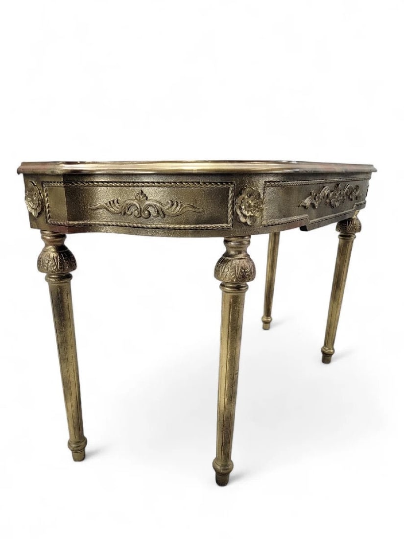 Vintage French Louis XVI Style Gold Gilt Demilune Console Table - 2
