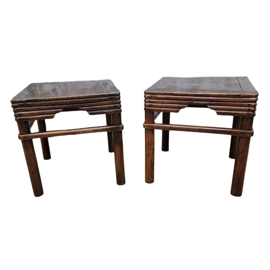 Antique Shanxi Province Pierced Apron Elm Side Table - Pair: Title: Antique Shanxi Province Pierced Apron Elm Side Table - Pair Description: Antique Shanxi Province Pierced Apron Elm Side Table - Pair A rare pair of elm side tables from the Shanxi Province of C