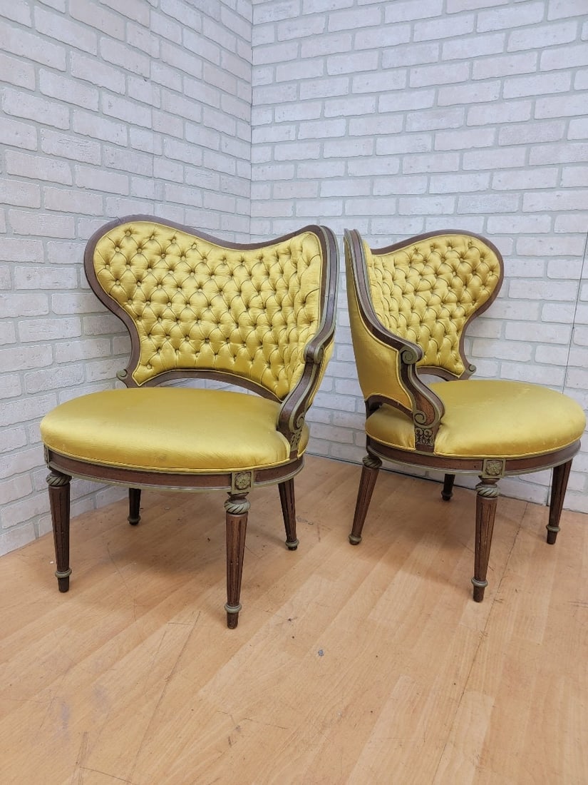 Hollywood Regency Grosfeld House Asymmetrical Tufted Boudoir Chairs - Pair - 2