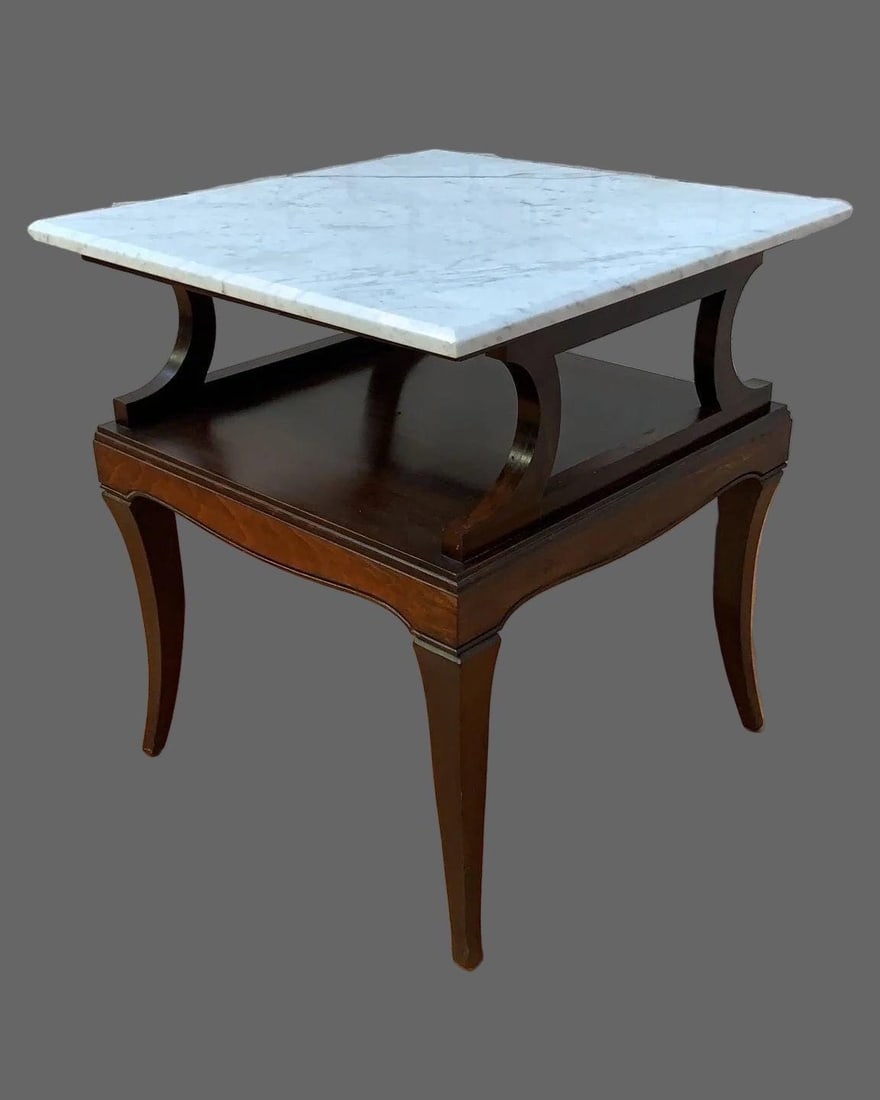 Vintage Carrara Marble and Mahogany Side/End/Accent Table (1 of 6)