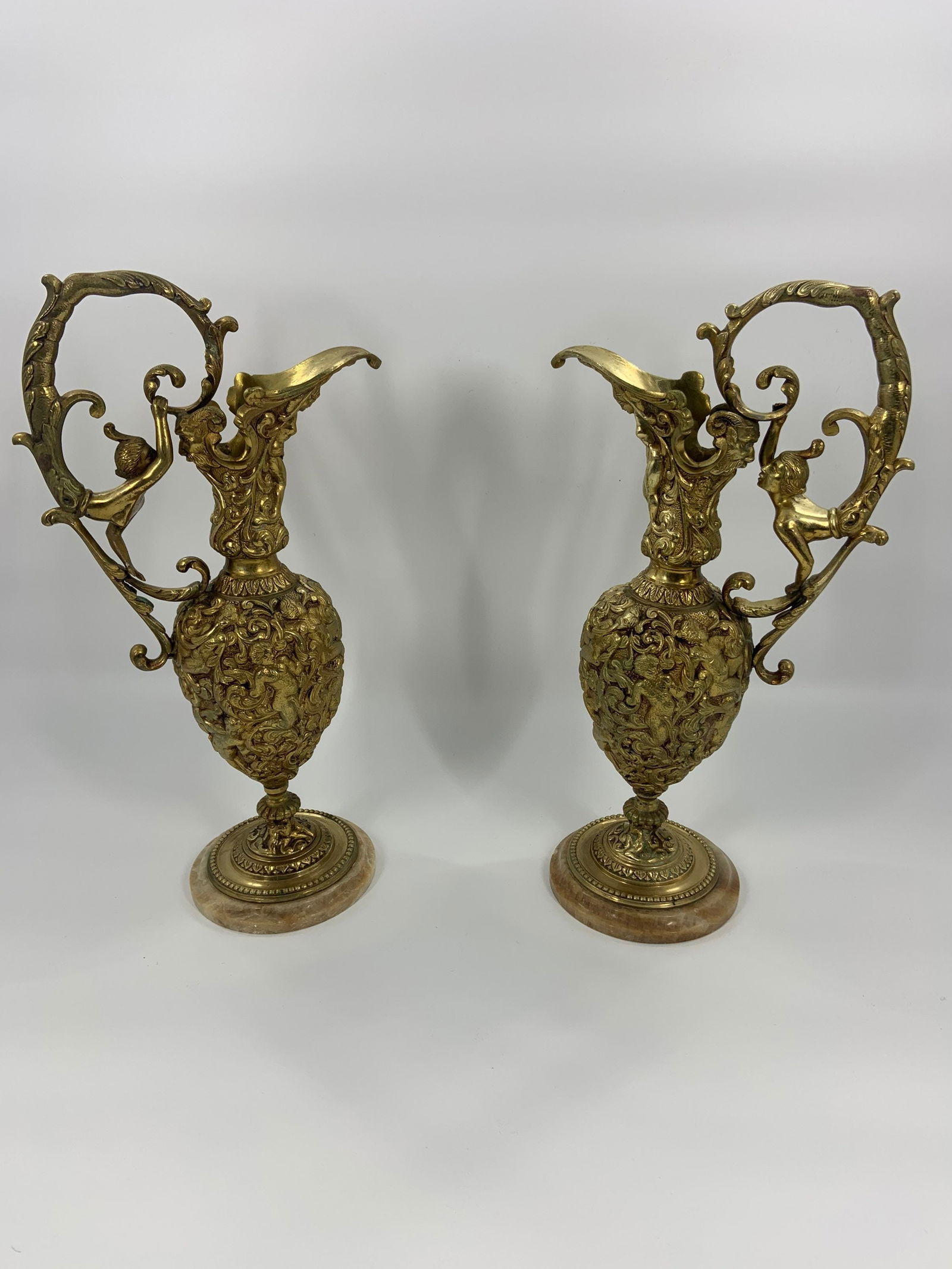 Antique French Renaissance Revival Figural Ormolu Ewers - Pair - 10