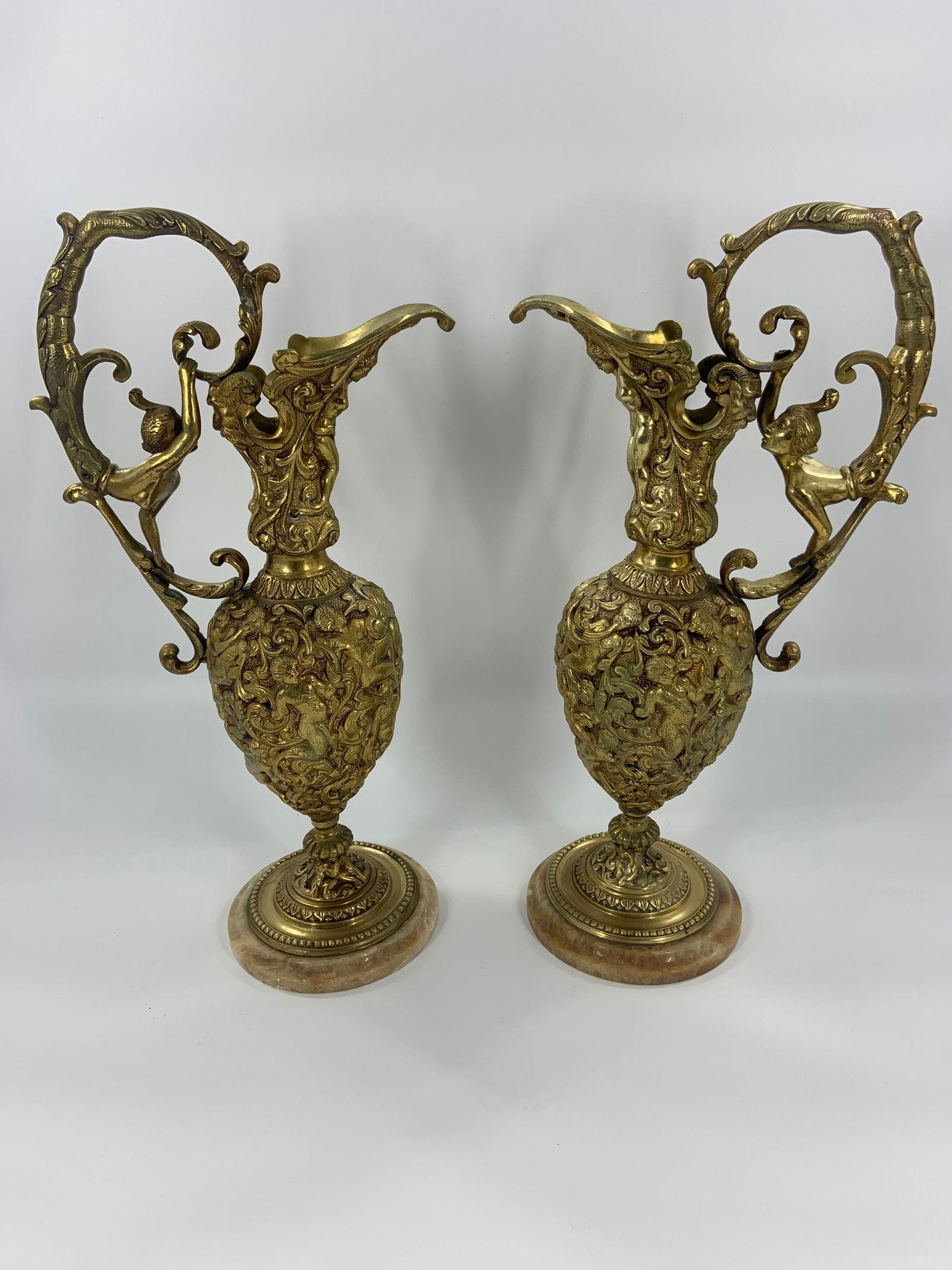 Antique French Renaissance Revival Figural Ormolu Ewers - Pair - 5