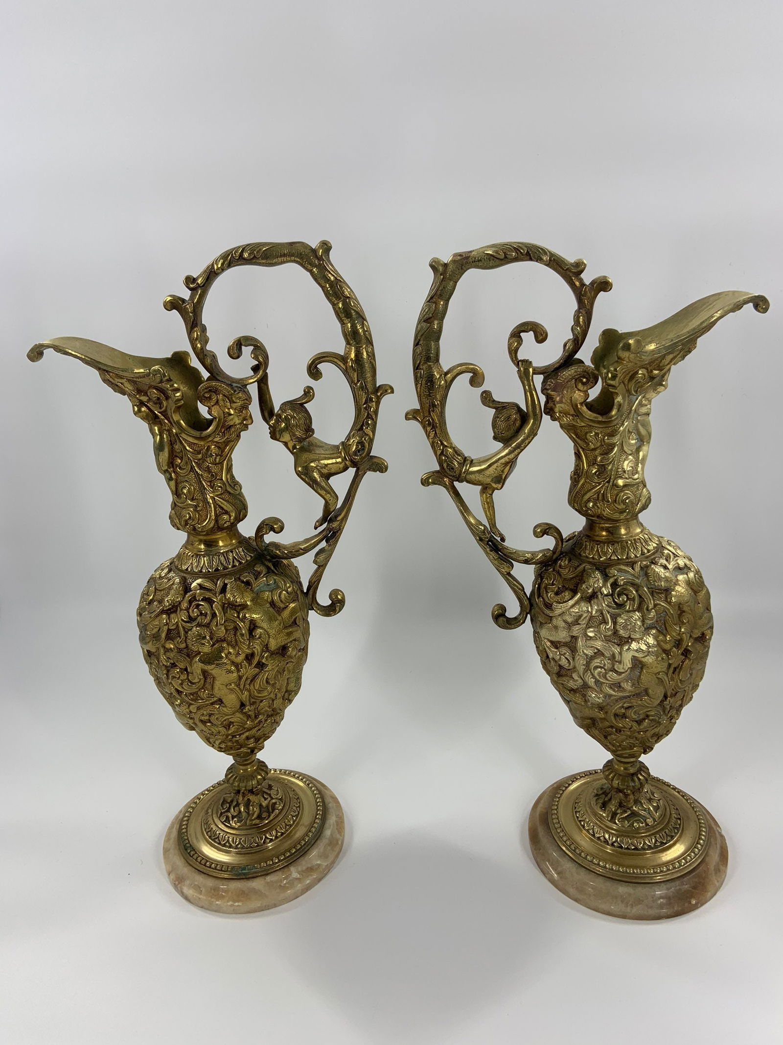 Antique French Renaissance Revival Figural Ormolu Ewers - Pair - 8