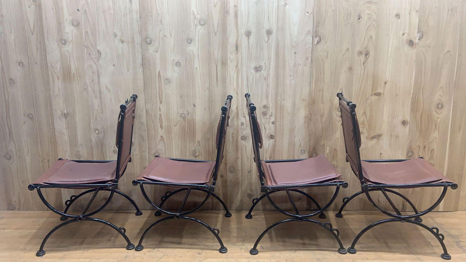 Vintage Brutalist Leather and Wrought Iron Sculpted Sling Dining Chairs by Ilana Goor - Set of 6 - 10