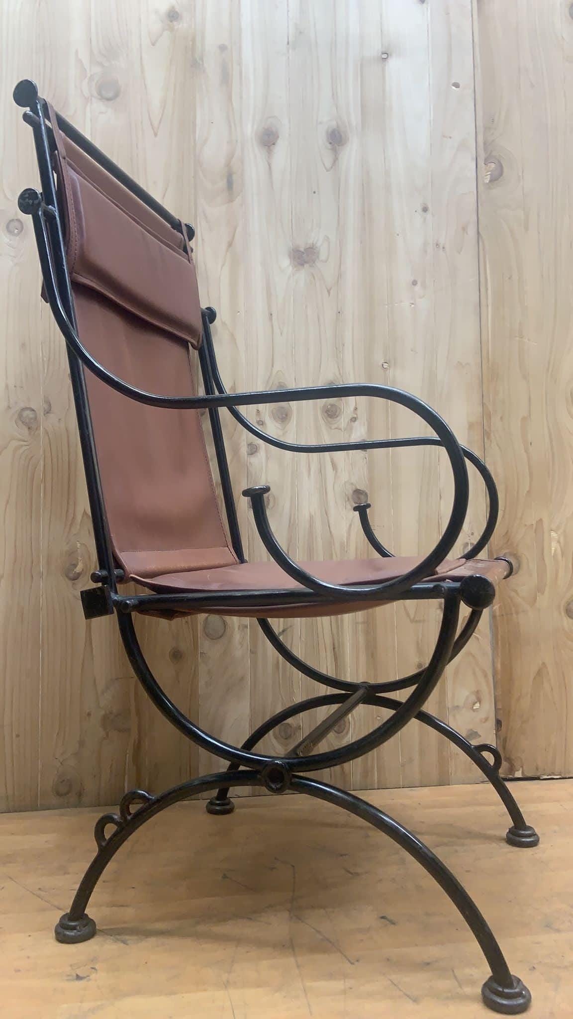 Vintage Brutalist Leather and Wrought Iron Sculpted Sling Dining Chairs by Ilana Goor - Set of 6 - 4
