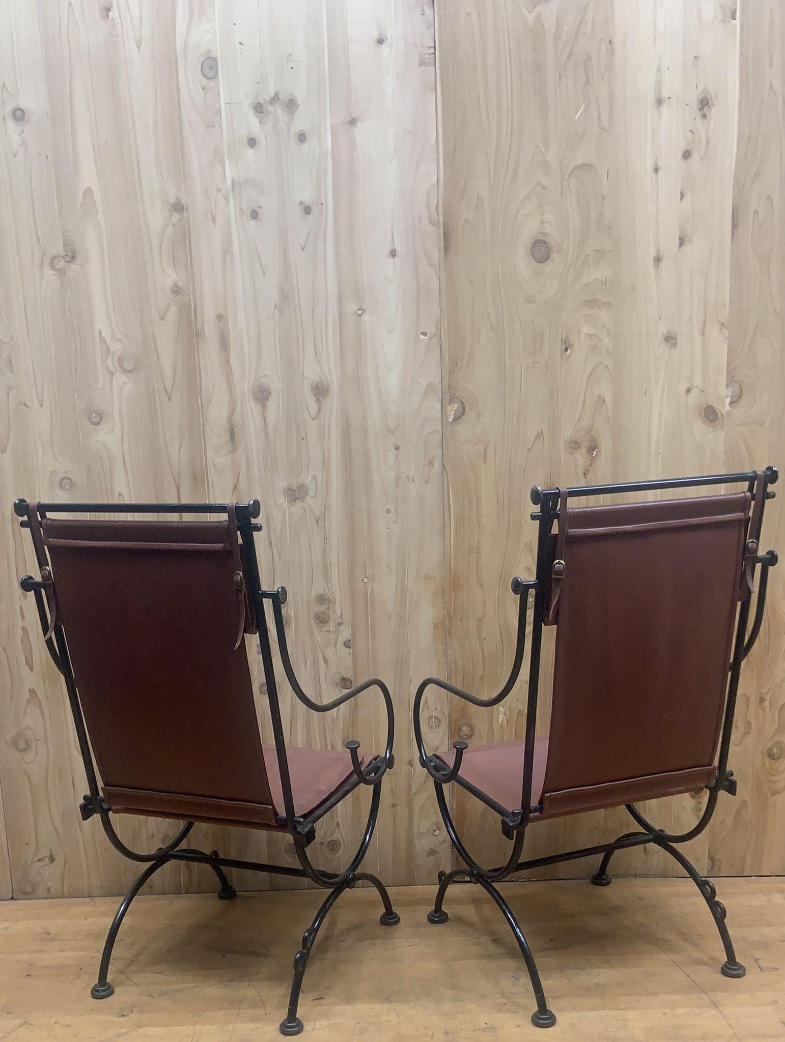 Vintage Brutalist Leather and Wrought Iron Sculpted Sling Dining Chairs by Ilana Goor - Set of 6 - 5