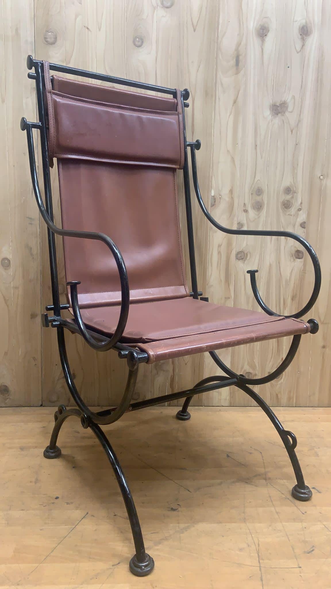 Vintage Brutalist Leather and Wrought Iron Sculpted Sling Dining Chairs by Ilana Goor - Set of 6 - 7