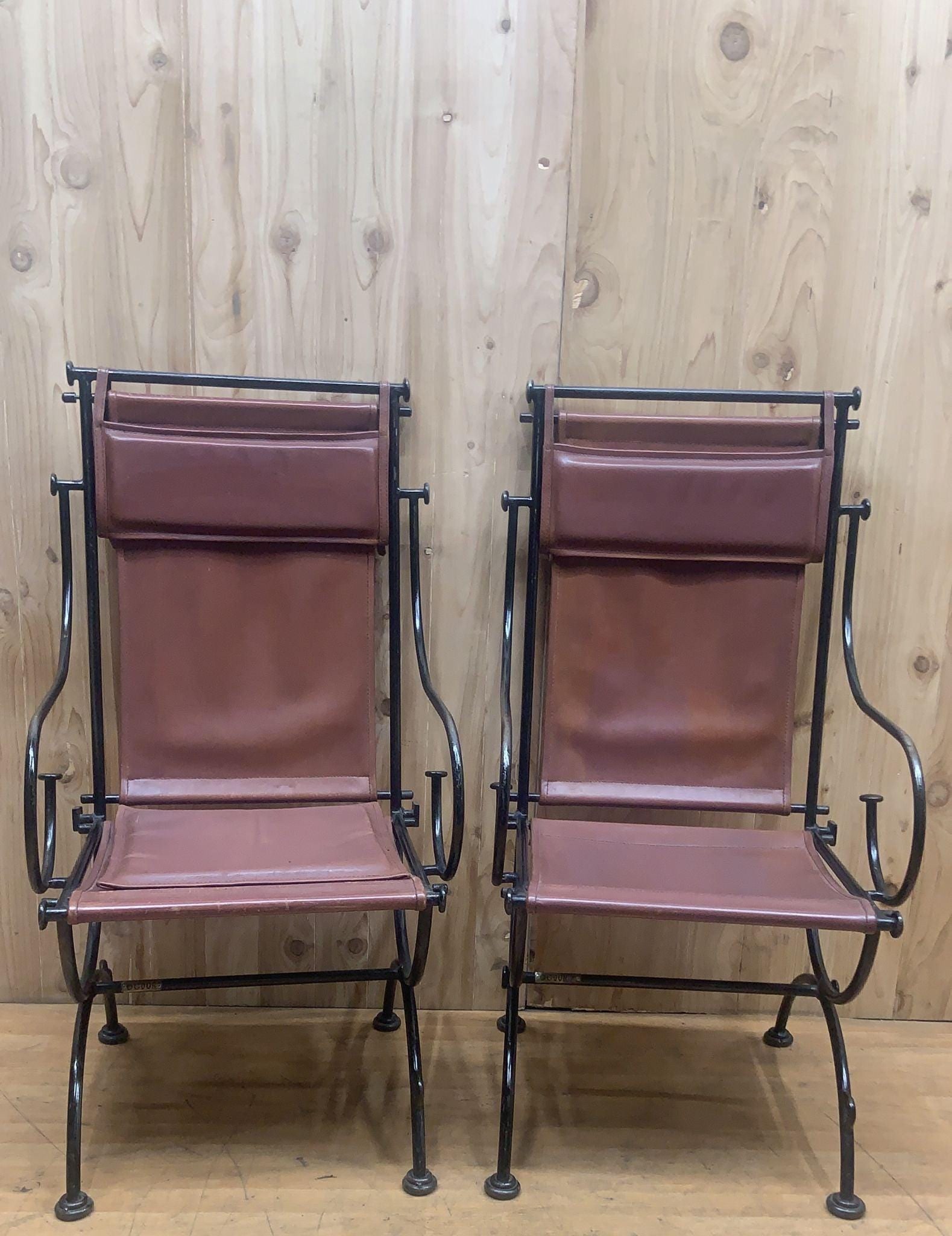 Vintage Brutalist Leather and Wrought Iron Sculpted Sling Dining Chairs by Ilana Goor - Set of 6 - 8