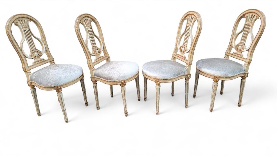Antique French Louis XVI Style Gilded Balloon-Back Dining Chairs Newly Upholstered - Set of 4 - 4