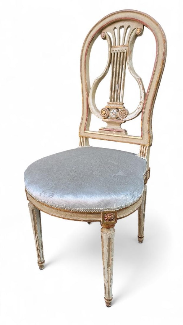 Antique French Louis XVI Style Gilded Balloon-Back Dining Chairs Newly Upholstered - Set of 4 - 7
