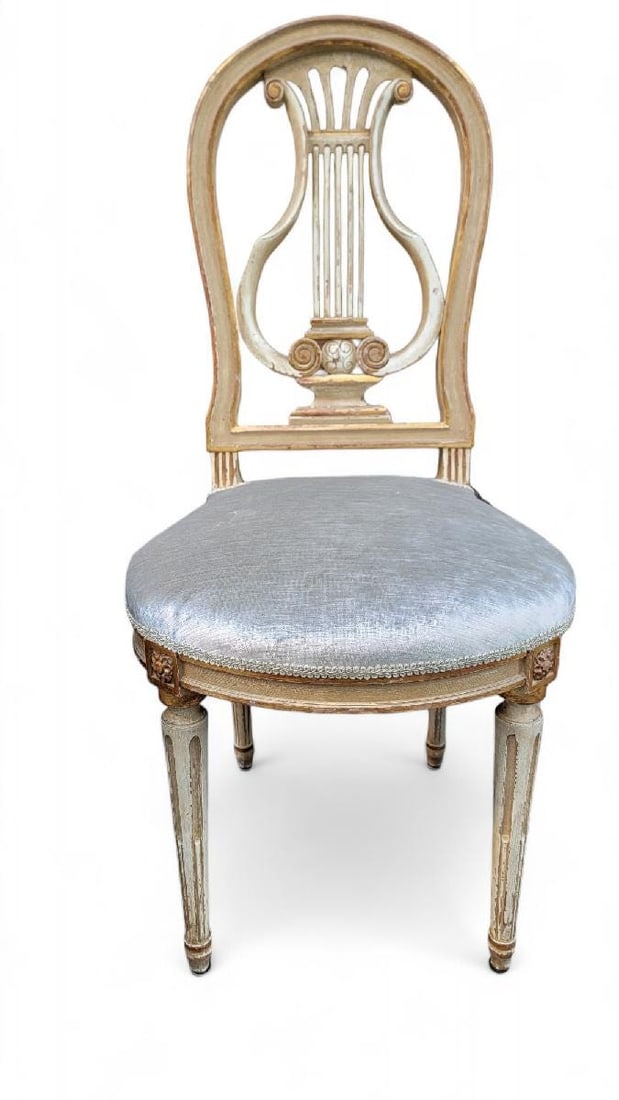 Antique French Louis XVI Style Gilded Balloon-Back Dining Chairs Newly Upholstered - Set of 4 - 8