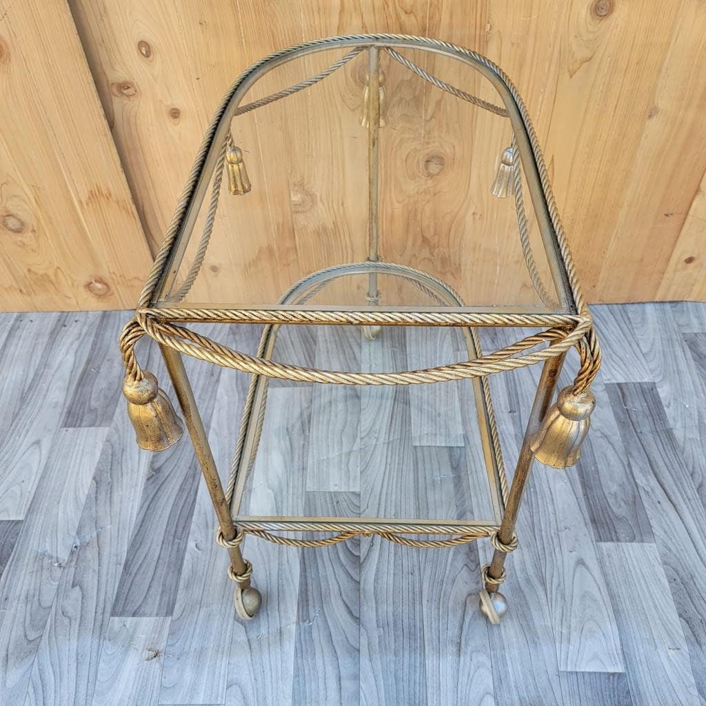 Hollywood Regency Italian Gilt Rope & Tassle Drinks Trolley Bar Cart - 8