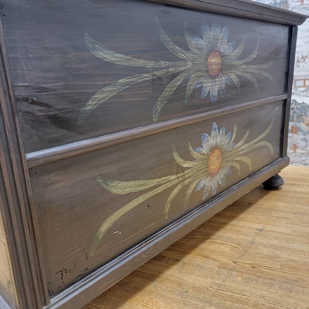 Antique Hand Painted Pine Chest for Storage - 10