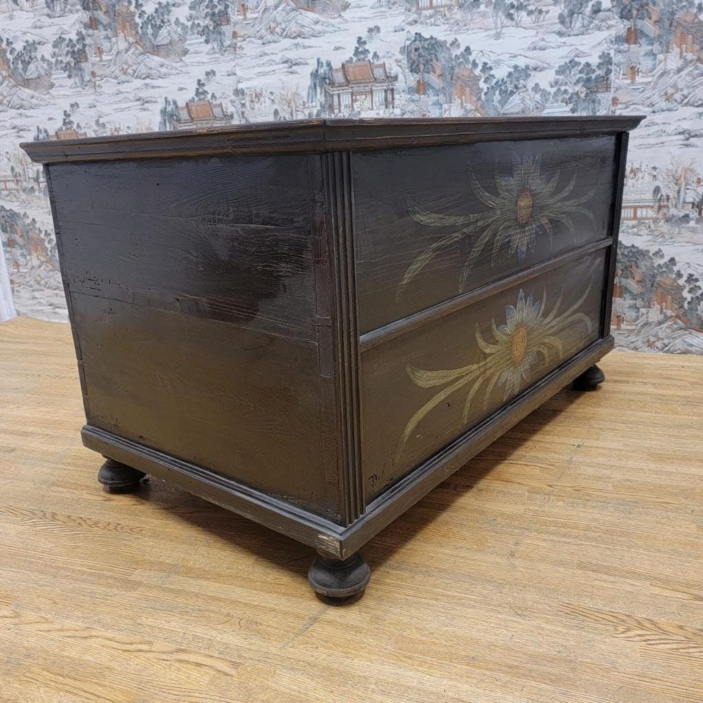 Antique Hand Painted Pine Chest for Storage - 4