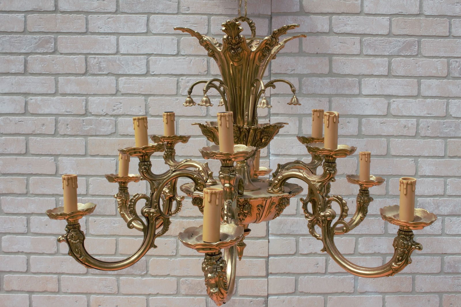 Antique Italian Baroque Figural Ormolu Brass Chandelier - Pair - 2