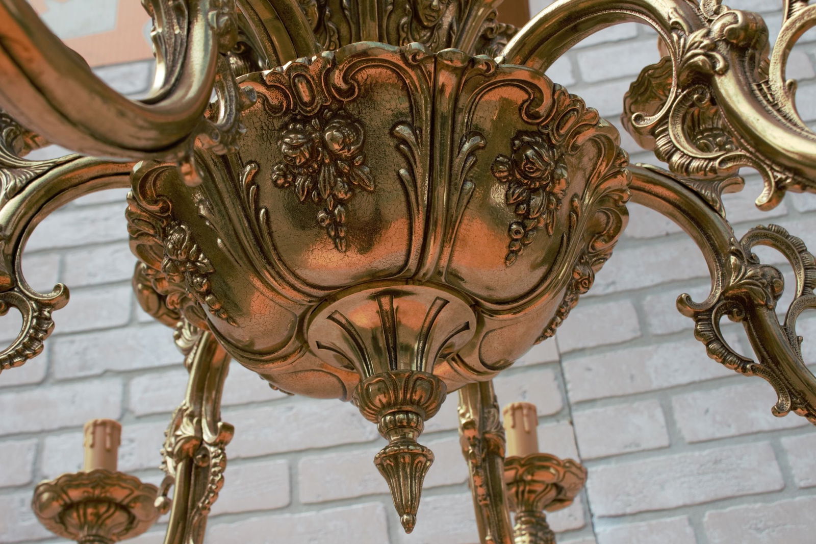 Antique Italian Baroque Figural Ormolu Brass Chandelier - Pair - 5