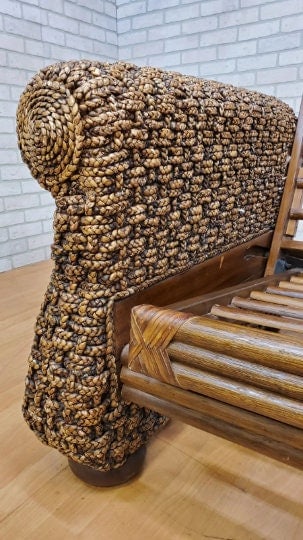 Modern Rustic Malaga Rattan Sofa Bed with 2 Rattan Ottomans - 9