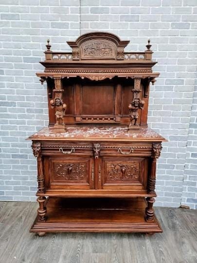 Antique French Gothic Carved Ornate Walnut Figural Cabinet (1 of 10)