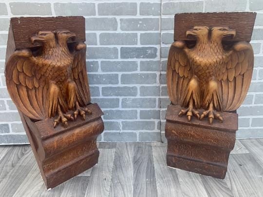 Antique Architectural Salvage Eagle Corbels - Pair - 3
