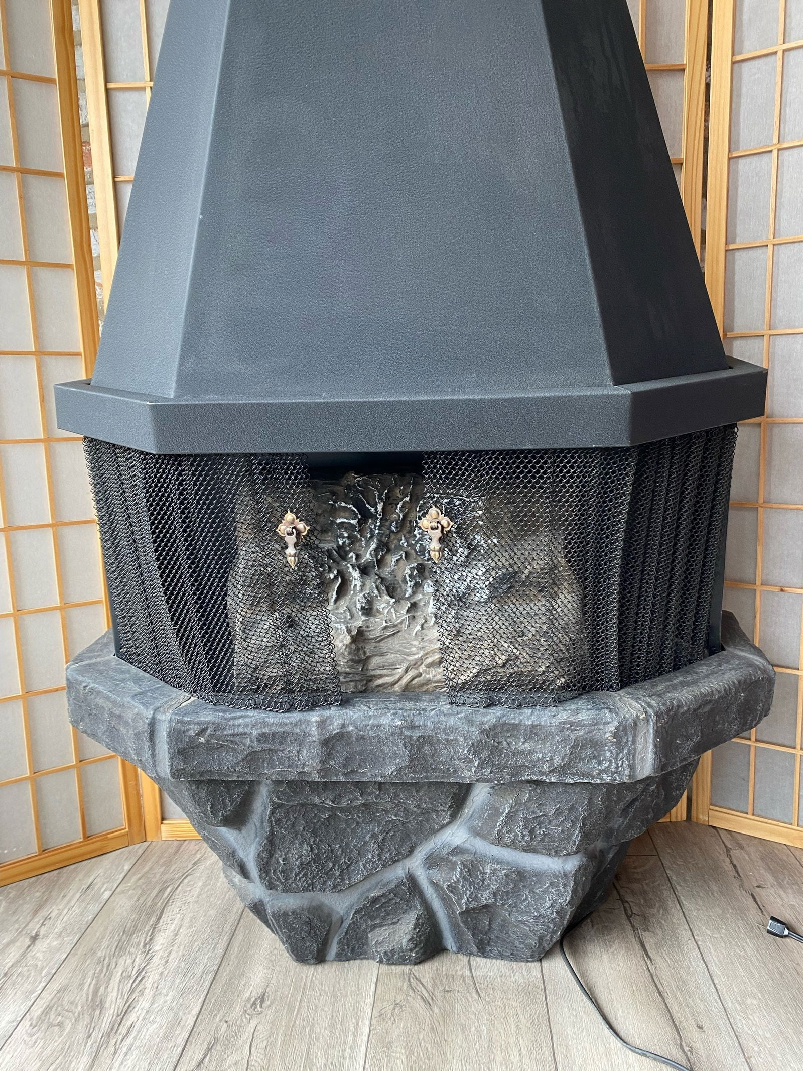 Mid Century Modern Sears Roebuck Electric Fireplace Space Heater in Crinkle Black - 2