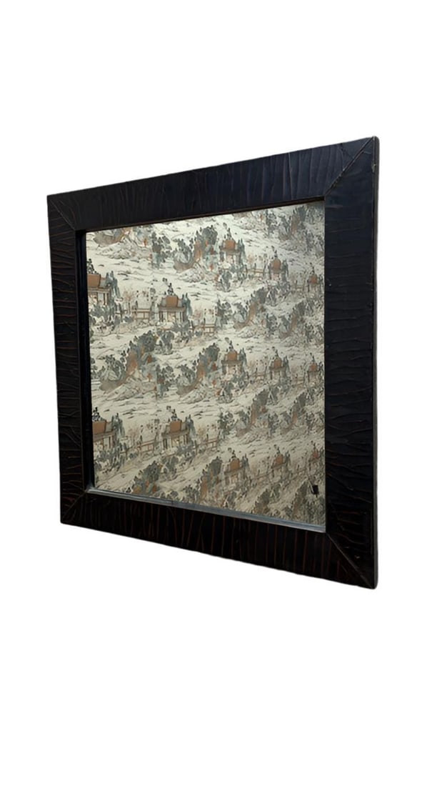 Vintage Shanxi Province Black Linen Wrapped Square Mirror: Title: Vintage Shanxi Province Black Linen Wrapped Square Mirror Description: Vintage Shanxi Province Black Linen Wrapped Square Mirror This Vintage Shanxi Province Black Linen Wrapped Square Mirror