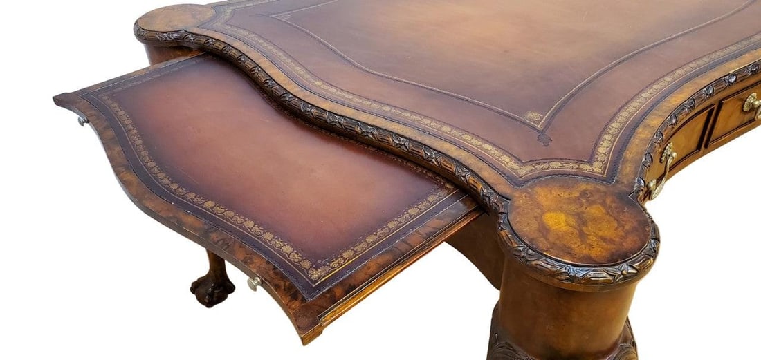 Vintage Chippendale Style Carved Walnut Executive Writing Desk by Maitland Smith - 10