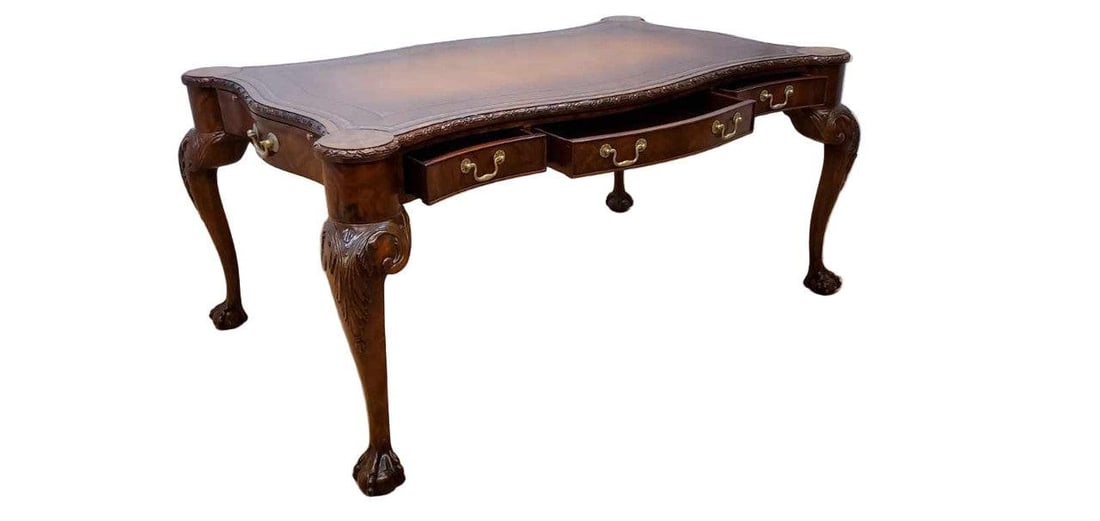Vintage Chippendale Style Carved Walnut Executive Writing Desk by Maitland Smith - 4