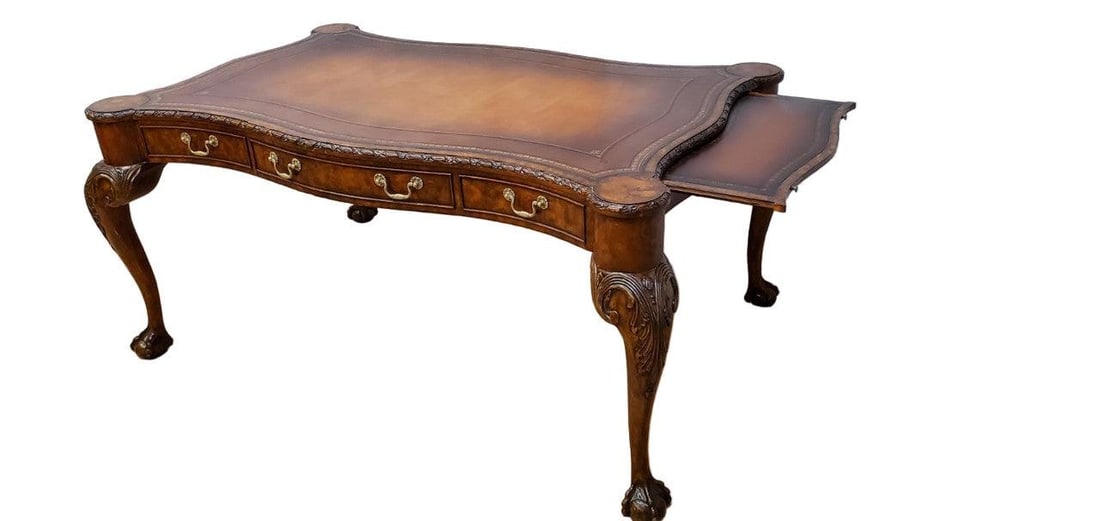 Vintage Chippendale Style Carved Walnut Executive Writing Desk by Maitland Smith - 5