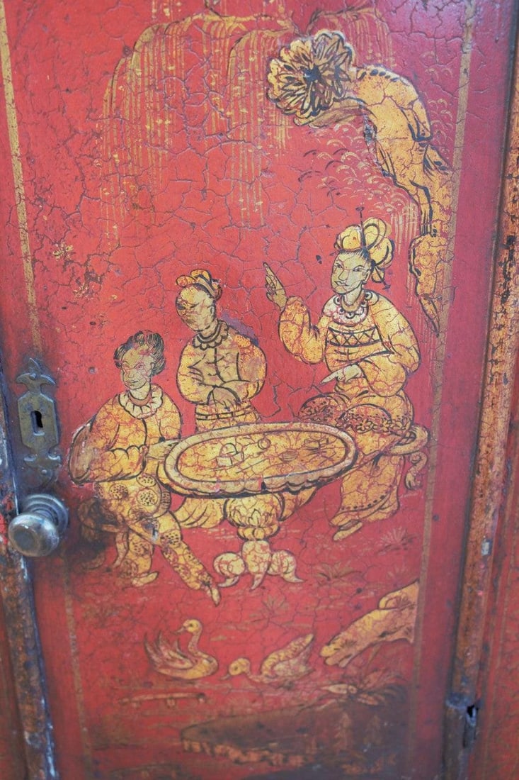 Vintage Asian Hand Painted Double Door Cabinet - 10