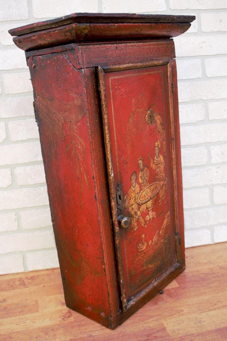 Vintage Asian Hand Painted Double Door Cabinet - 4