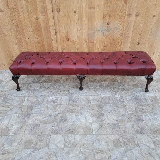 Antique Chippendale Style Carved Mahogany Tufted Hall/Dining Bench Newly Reupholstered - Pair - 2